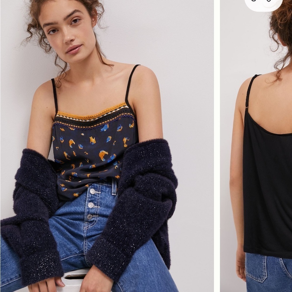 Anthropologie blank London Top Areena Tank Embroidered Trim Shirt Navy Blue Sz M